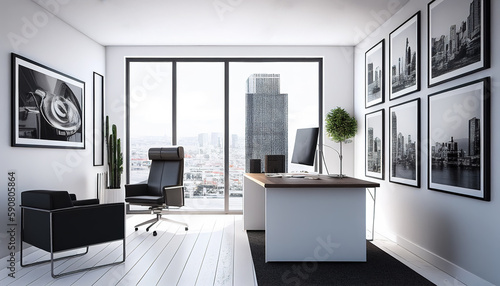 Urban CBD black and white minimalist office interior