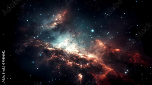 Space scene with planets  stars and nebula. Abstract space background with nebula and stars. Generative AI technology.