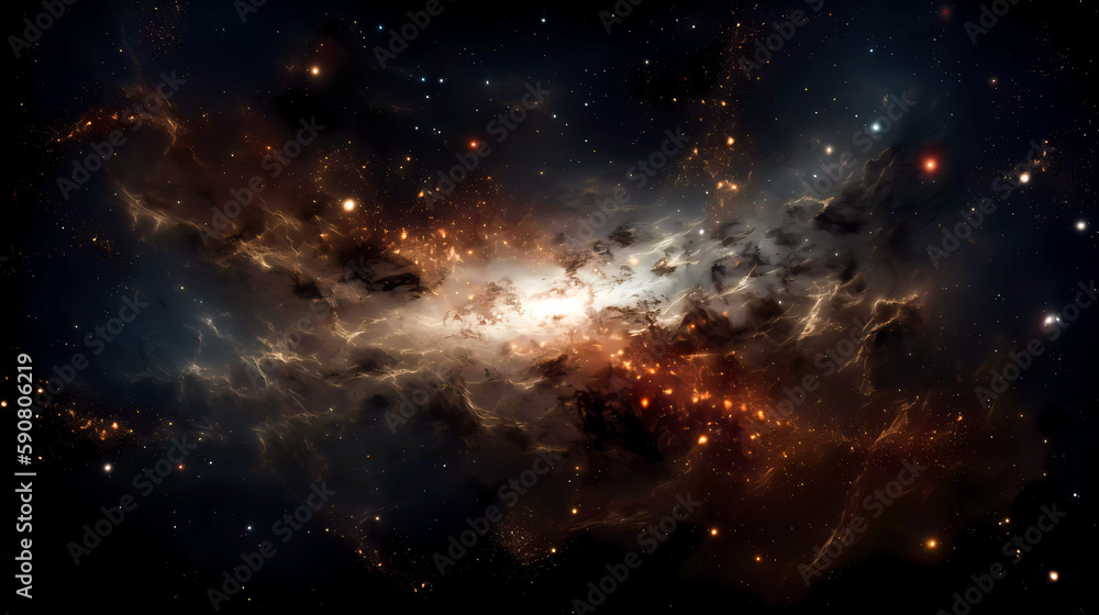 Fototapeta premium Space scene with planets, stars and nebula. Abstract space background with nebula and stars. Generative AI technology.