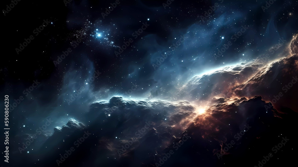 Space scene with planets, stars and nebula. Abstract space background with nebula and stars. Generative AI technology.