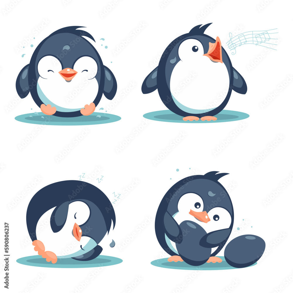 Obraz premium Collection of cartoon penguin isolated on white background