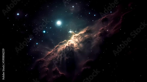 Space scene with planets, stars and nebula. Abstract space background with nebula and stars. Generative AI technology.