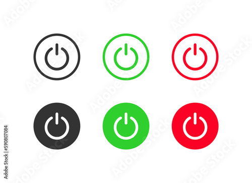 Power icon set. on off icon. set of power buttons, switch on and turn off icons. press start button sign. vector illustration