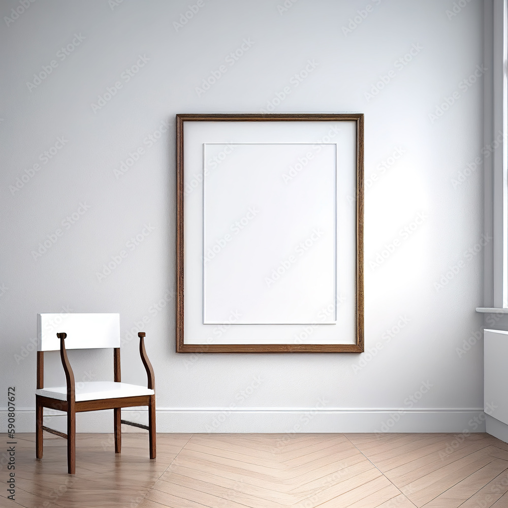 Hanging white blank photo frame generated by artificial intelligence Hanging white blank photo frame generated by artificial intelligence