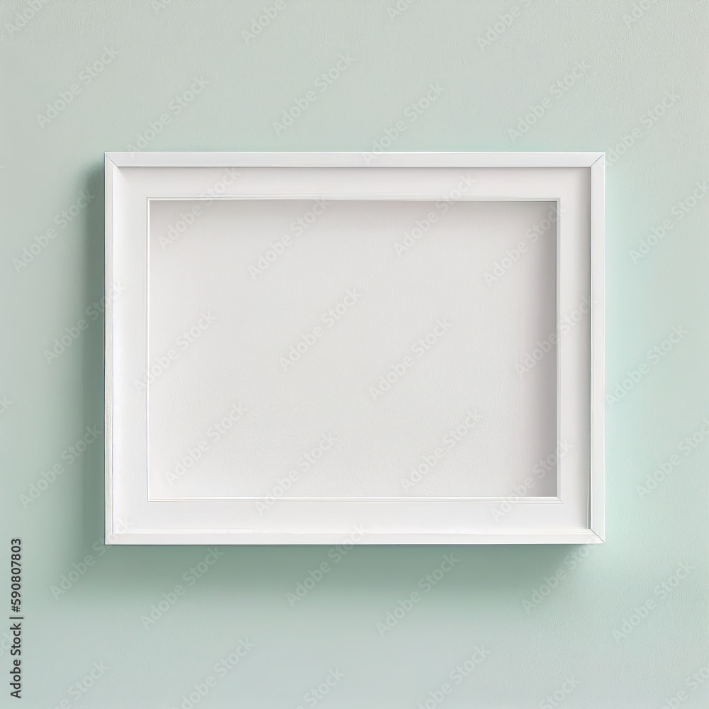 Hanging white blank photo frame generated by artificial intelligence