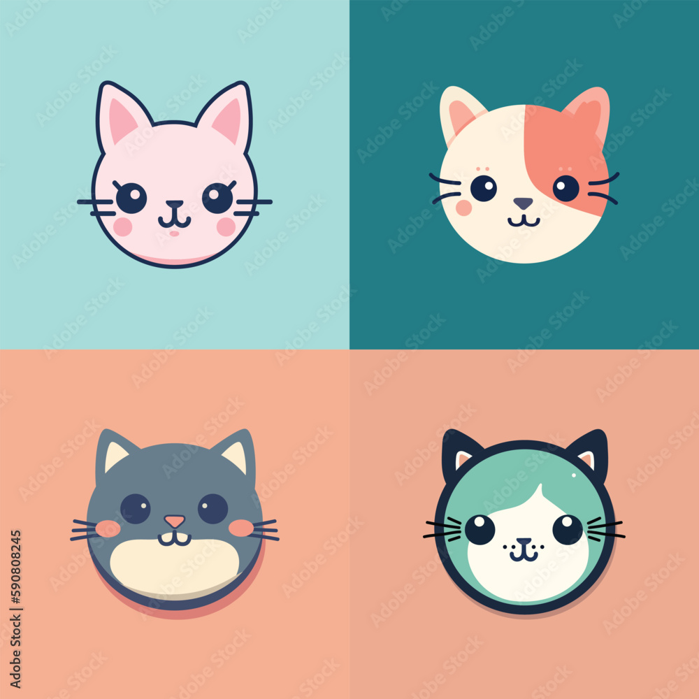 Kawaii cats illustration with 4 variations and isolated background