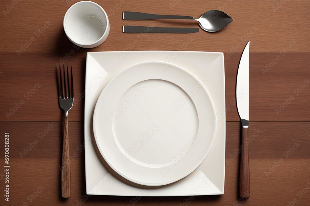 set of cutlery on a white plate. Generative AI
