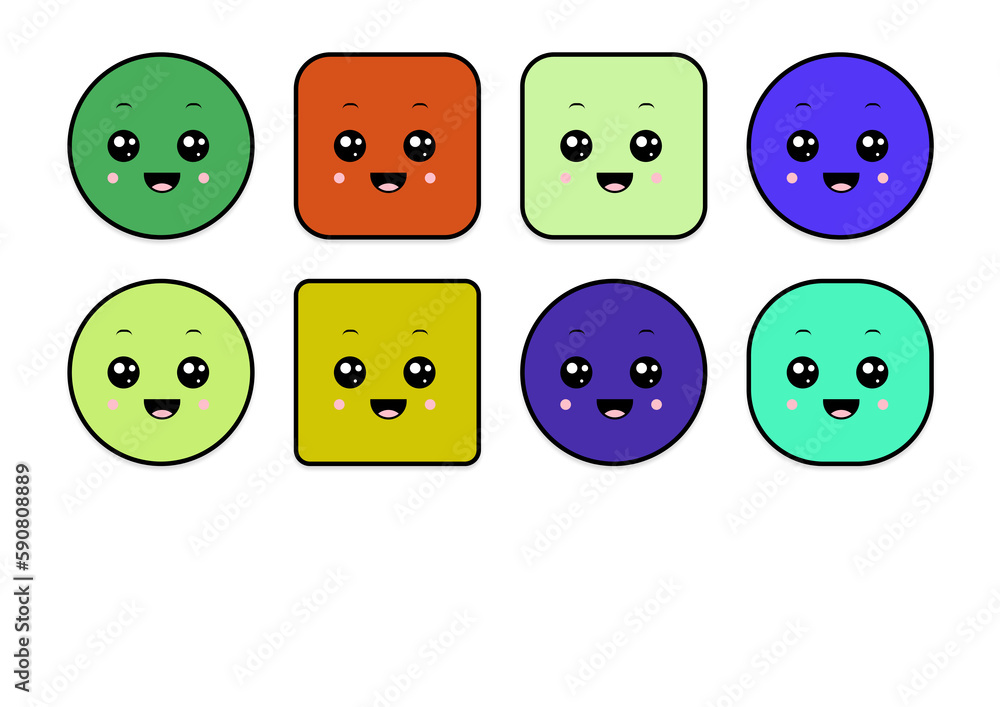 Fototapeta premium kawaii smiling 2d shape illustration anime