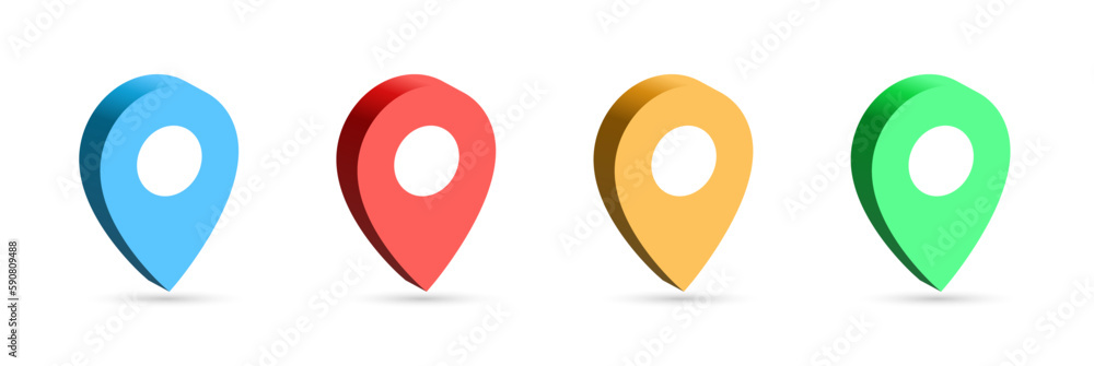 3d Location icon set. Map pin location pointers icons, Isometric style. Navigation icon for web banner. Creative vector illustration - obrazy, fototapety, plakaty 