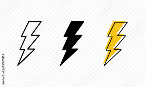 lightning bolt icon set. flash thunder icon. electric power vector icons - lightning energy bolt in yellow flat icon. Creative vector illustration