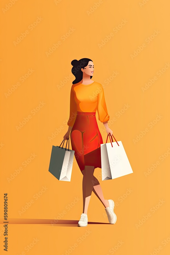 A person holding a shopping bag or carrying a box of purchased items, flat illustration A person holding a shopping bag or carrying a box of purchased items, flat illustration