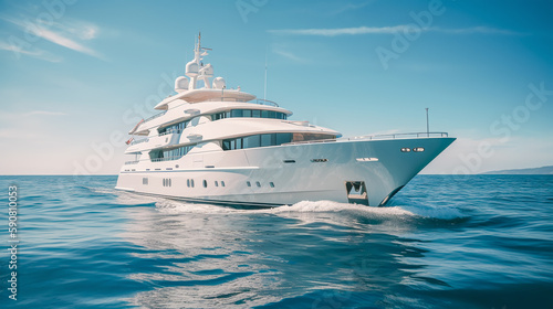 Luxury fashion yacht in ocean. Generative AI. High quality illustration © SERGEI