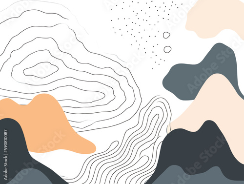 Abstract background with hand-drawn wavy lines and dots. Vector illustration.
