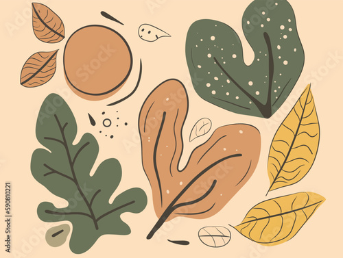 Set of autumn leaves. Vector illustration in doodle style.