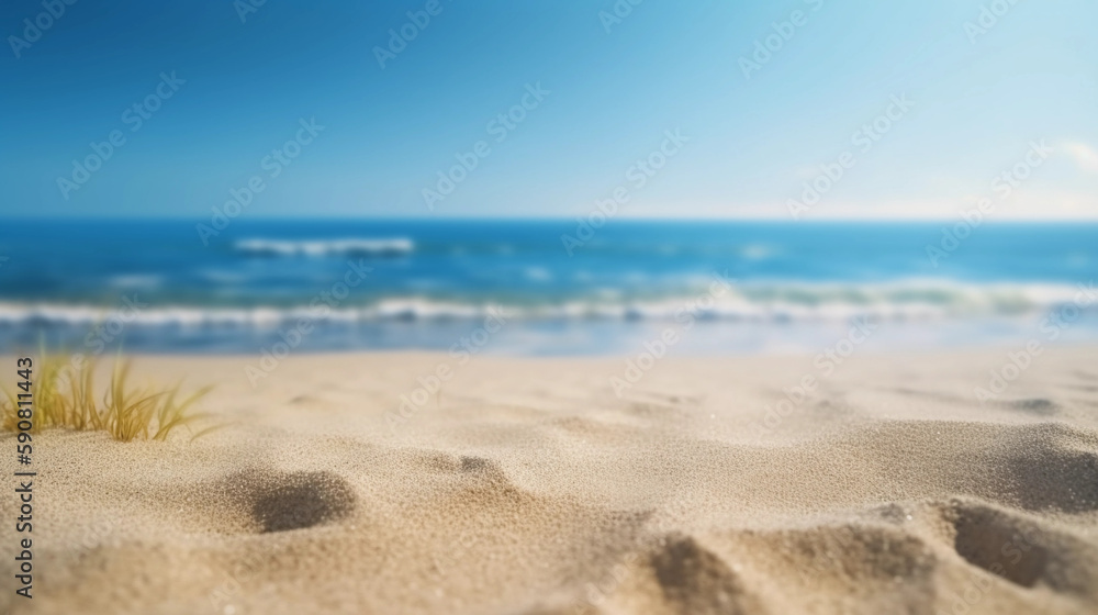 Coastal Summer Product Placement Scene: Sandy Beach with Blurred Sea Background