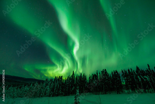 aurora borealis above in the sky