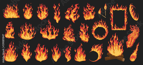 fire torch colorful set emblems
