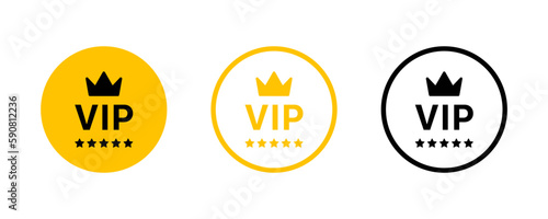 vip badges icon, label or tags vip icons. and crown icon with five stars sign symbol - premium membership icon in a circle. vector illustration