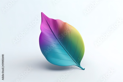 Minimalistic plant leaf 3d icon on isolated backgroud. Organic floral fresh leaf colorful render.