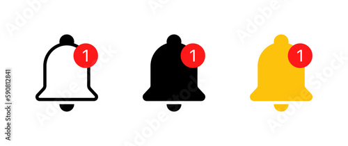 Notification bell icon set. Alarm symbol. New incoming message icon with notifications. Inbox logo sign, Application alert in flat style .Vector illustration