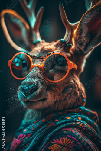 Stylish Deer Character Wearing Sunglasses with Colorful Fashion Dress Generative AI Digital Illustration Part#090423