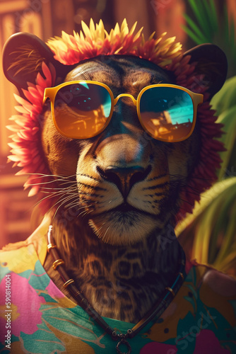 Stylish Puma Character Wearing Sunglasses with Colorful Fashion Dress Generative AI Digital Illustration Part#090423