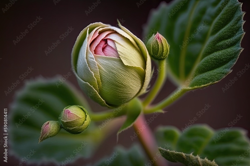 close-up of a blooming flower bud on a green plant. Generative AI close-up of a blooming flower bud on a green plant. Generative AI