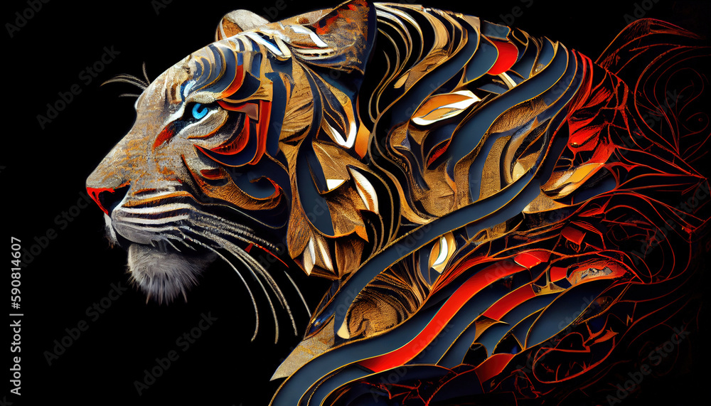 Creative idea of a tiger illustration. Generative AI.