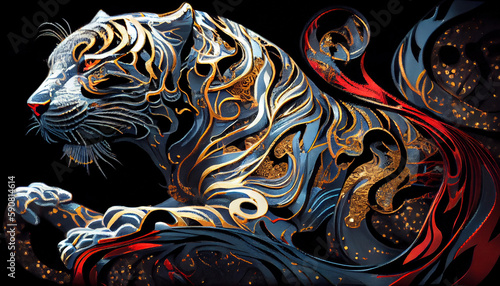 Creative idea of a tiger illustration. Generative AI. © Absent Satu
