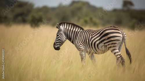 Graceful Zebra grazing in the savanna