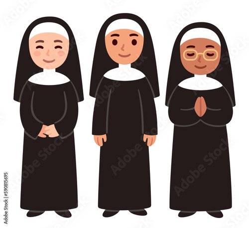 Cute cartoon Catholic nuns