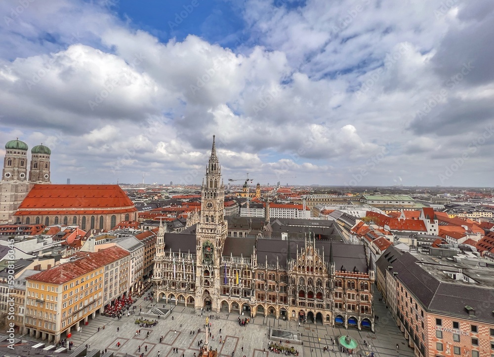 panorama of Munich from birds-eye-view, view of the old town Munich Germany 