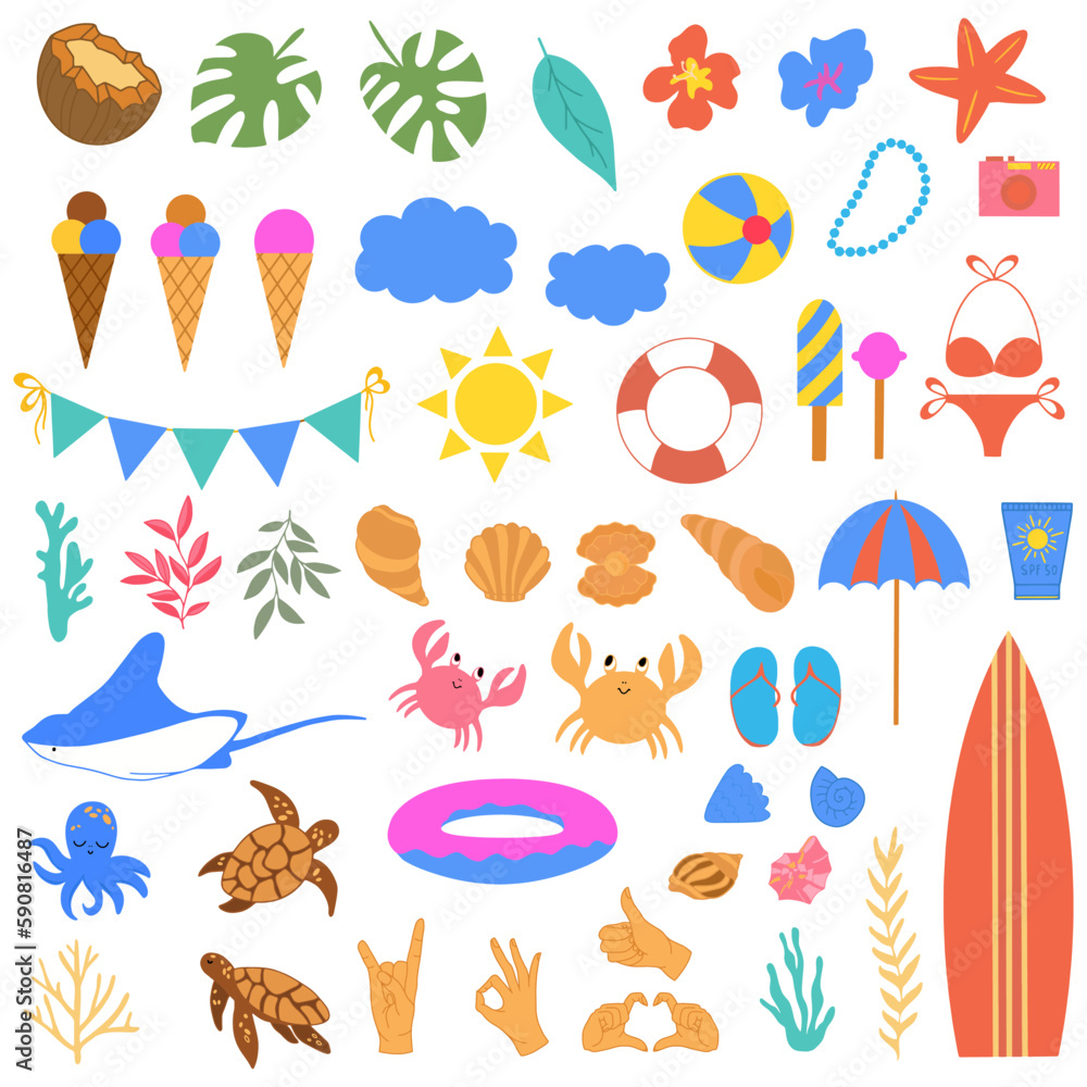 Vector summertime set with summer