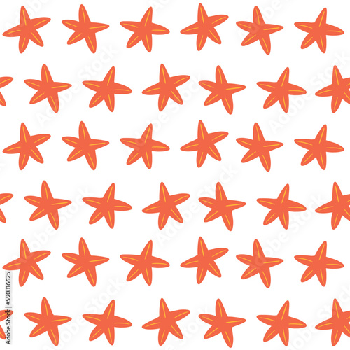 Hand drawn seamless repeat pattern with starfish