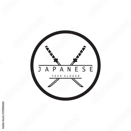 simple katana samurai sword logo design template vector,