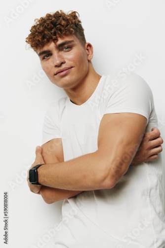 Tableau sur toile man athletic gray background fitness white healthy white background model sport