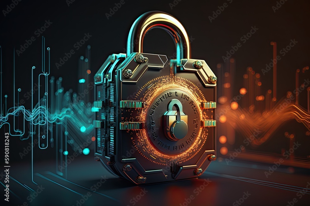 Cyber security padlock technology protected data security and data privacy.Generative AI