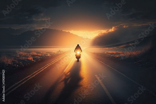 Motorcycle on a desert road. Generative Ai