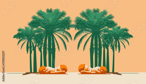 Summer Dreams: Twin 4-Month-Olds Sleeping Under a Palm Tree