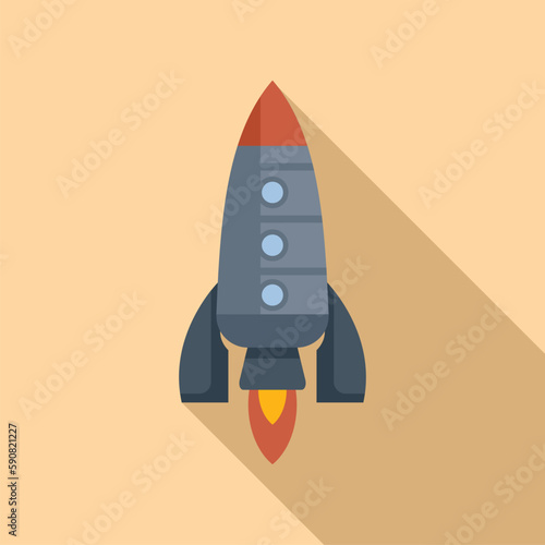 Rocket space icon flat vector. Spaceship launch. Smoke idea