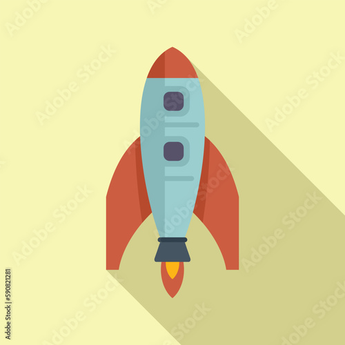 Spaceship icon flat vector. Rocket space. Fire start