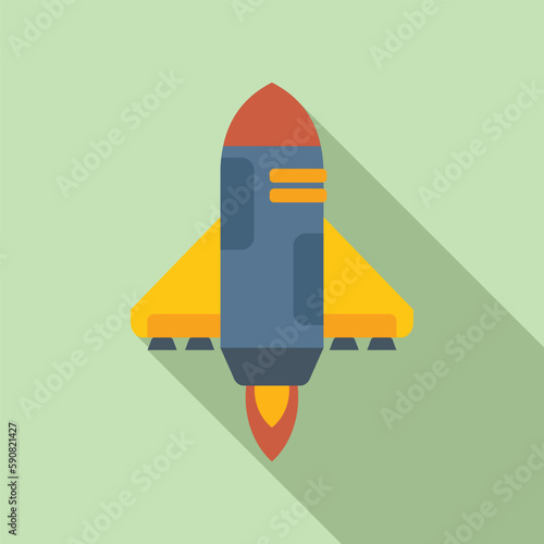 Spaceship fire icon flat vector. Space rocket. Smoke idea