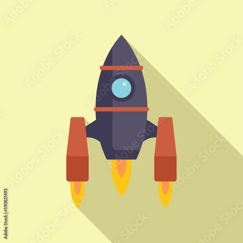 Start rocket space icon flat vector. Fire launch. Smoke startup