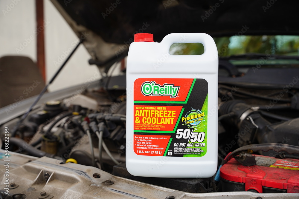O'Reilly 1 gallon green 50/50 coolant/antifreeze Stock Photo Adobe Stock