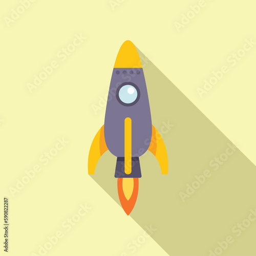 Ship fly icon flat vector. Space rocket. Sky smoke