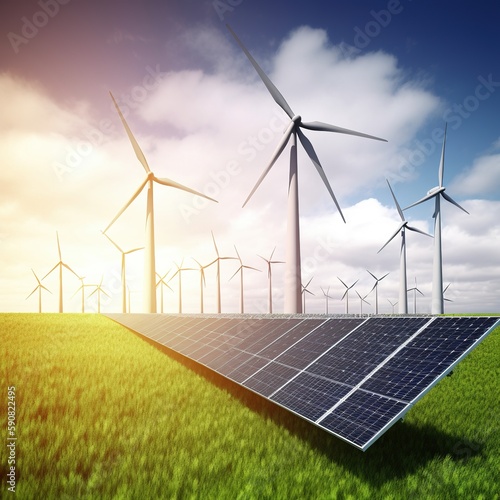 wind turbine and solar panels. generative ai