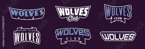 A set of bold fonts for wolf mascot logo. Collection of text style lettering for esports, mascot logo, sports team, college club logo. Font on ribbon. Vector illustration isolated on background