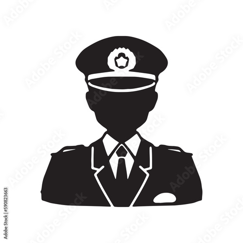 警察官男性シルエットイラスト　上半身　黒
