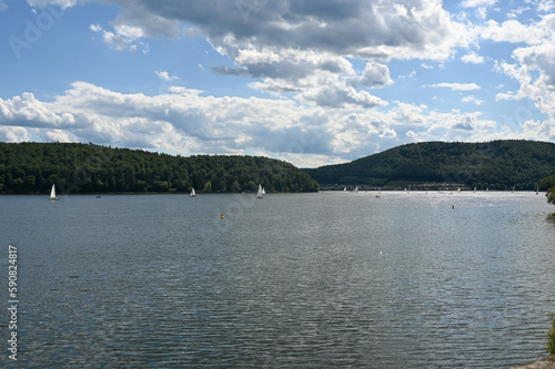 View of the lake Eder with sailing boats