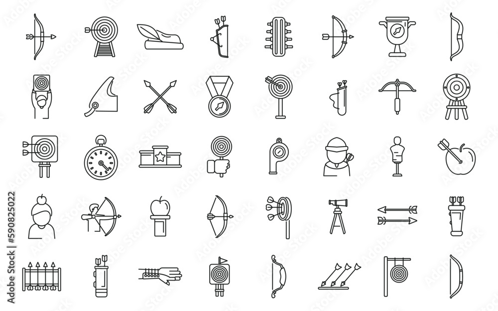Archery competition icons set outline vector. Target archery. Purpose goal